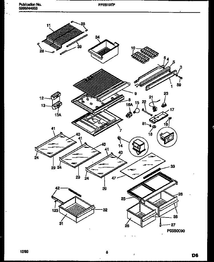 SHELVES AND SUPPORTS Diagram and Parts List for FPES19TPW1  Frigidaire Refrigerator
