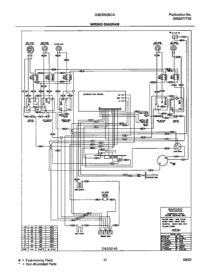 WIRING DIAGRAM Diagram and Parts List for GSE3WZBCA  Frigidaire Range