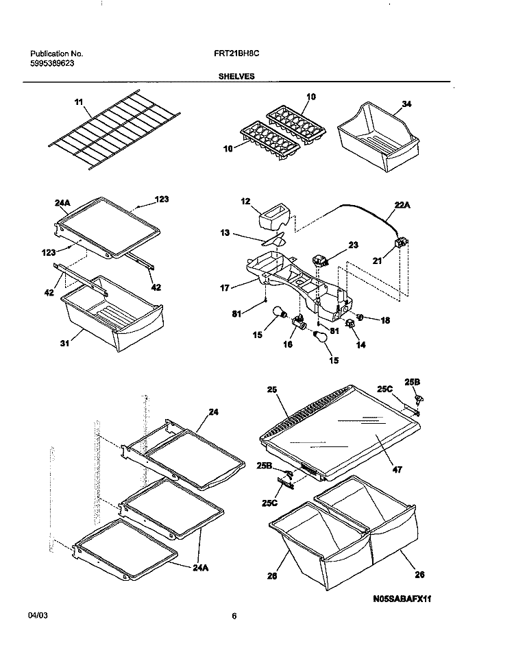 SHELVES Diagram and Parts List for FRT21BH8CQ0  Frigidaire Refrigerator