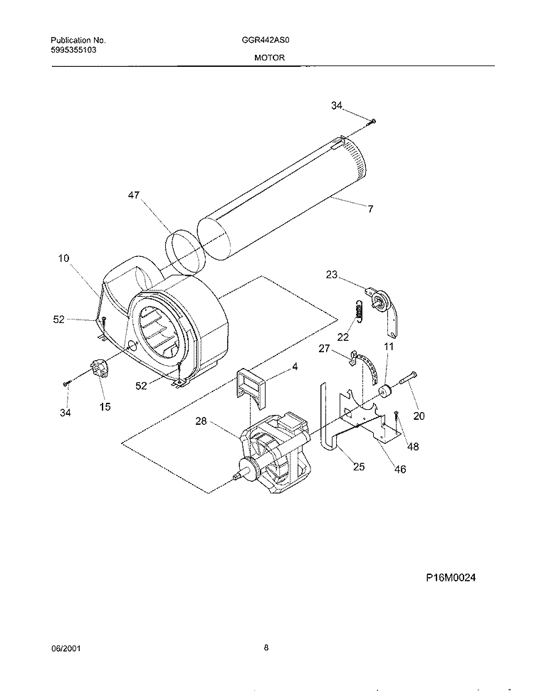 MOTOR, BLOWER Diagram and Parts List for GGR442AS0  Gibson Dryer