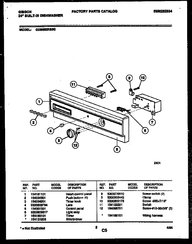 CONSOLE AND CONTROL PARTS Diagram and Parts List for GDB662RBR0  Gibson Dishwasher