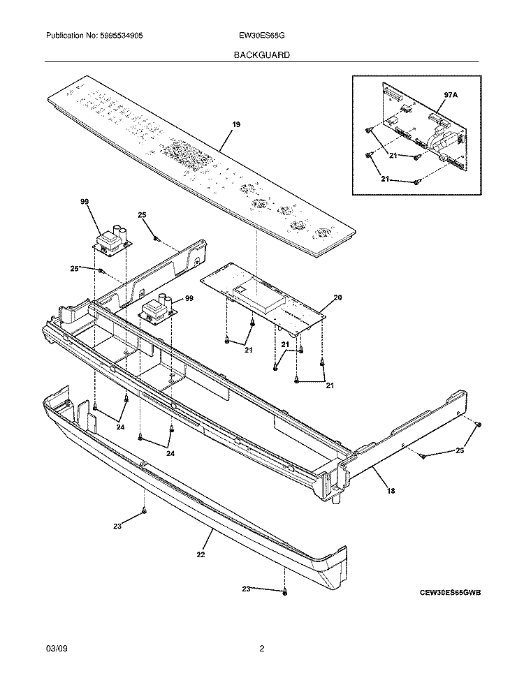 BACKGUARD Diagram and Parts List for EW30ES65GBC  Electrolux Range