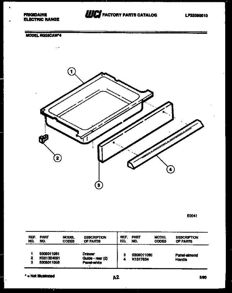 DRAWER PARTS Diagram and Parts List for RG35CAL4  Frigidaire Range