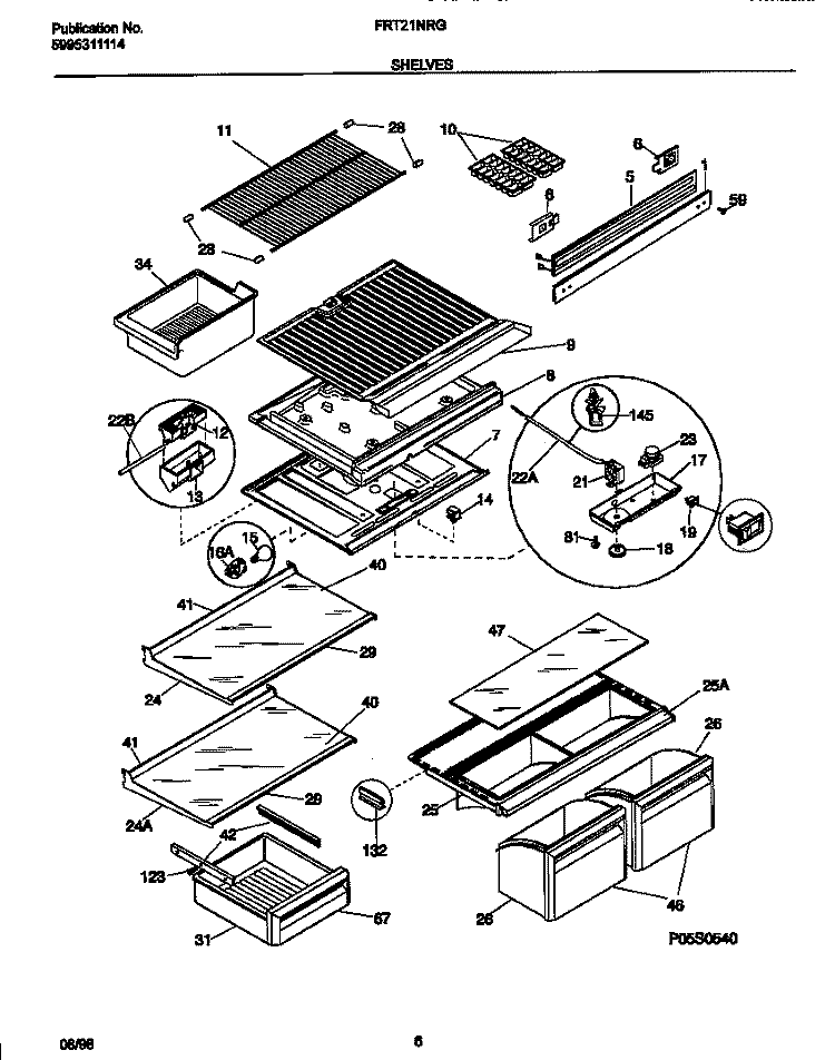 SHELVES Diagram and Parts List for FRT21NRGB1  Frigidaire Refrigerator