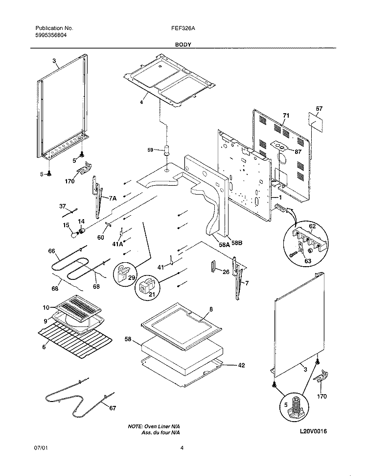 BODY Diagram and Parts List for FEF326AWA  Frigidaire Range