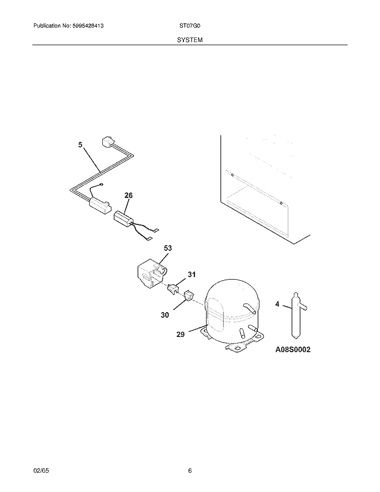 SYSTEM Diagram and Parts List for ST07G0  Electrolux Freezer