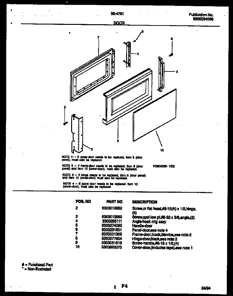 DOOR PARTS Diagram and Parts List for 56-4751-10-05  Tappan Microwave