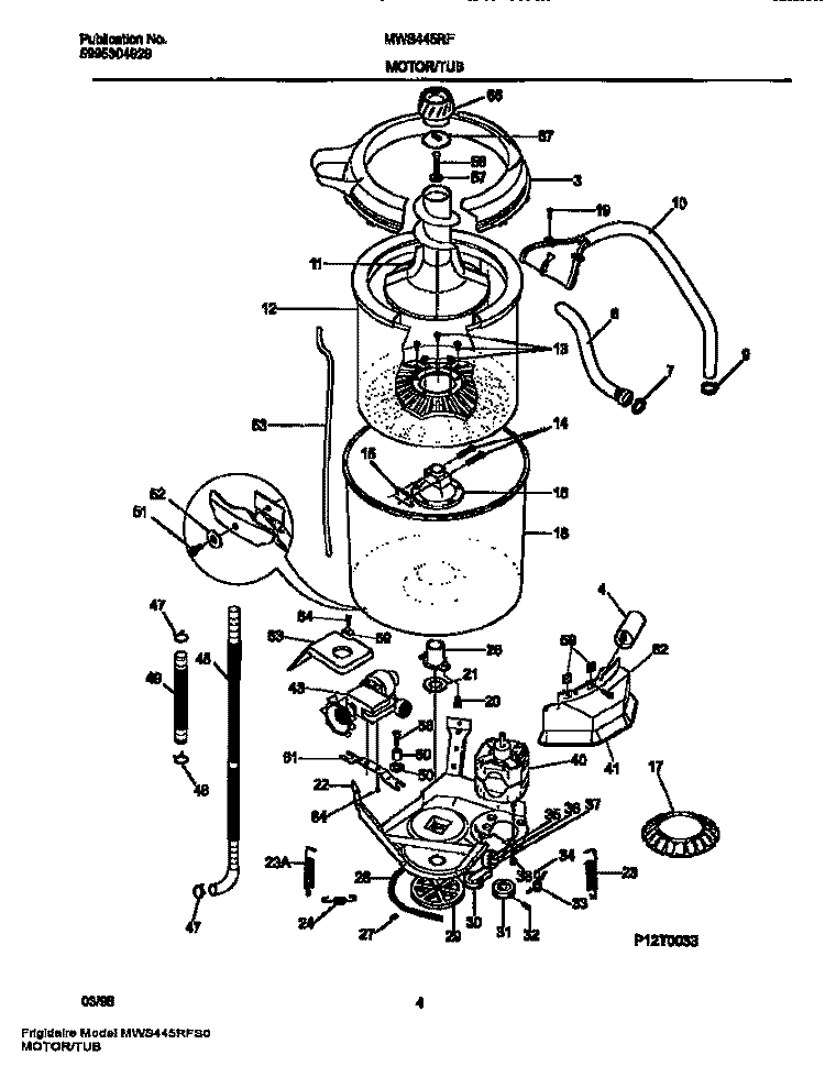 MOTOR / TUB Diagram and Parts List for MWS445RFS0  Frigidaire Washer