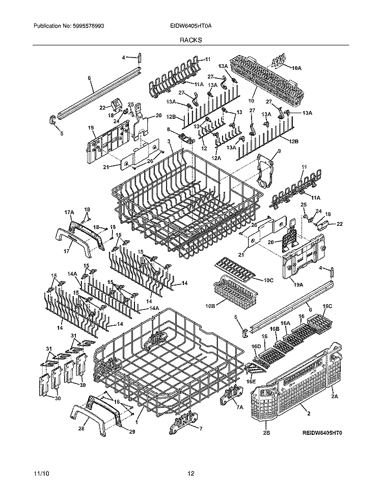 RACKS Diagram and Parts List for EIDW6405HT0A  Electrolux Dishwasher