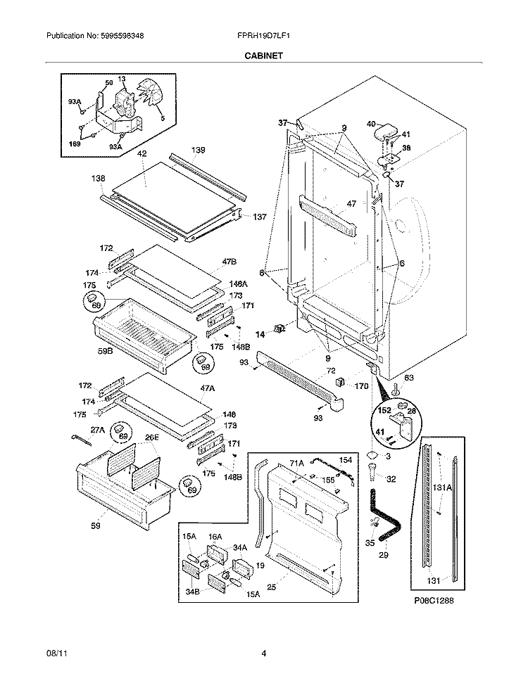 CABINET Diagram and Parts List for FPRH19D7LF1  Frigidaire Refrigerator