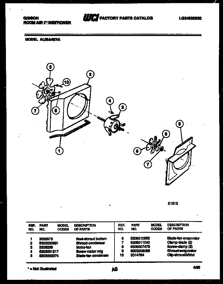 AIR HANDLING PARTS Diagram and Parts List for AL06A4EYA  Gibson Air Conditioner