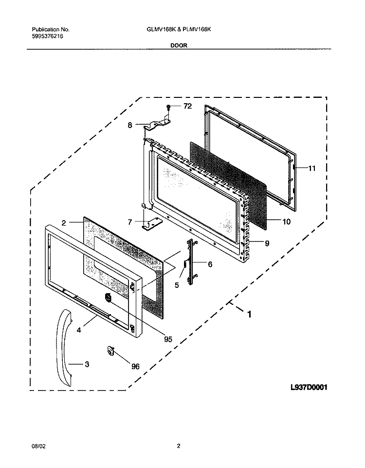 DOOR Diagram and Parts List for GLMV168KS2  Frigidaire Microwave