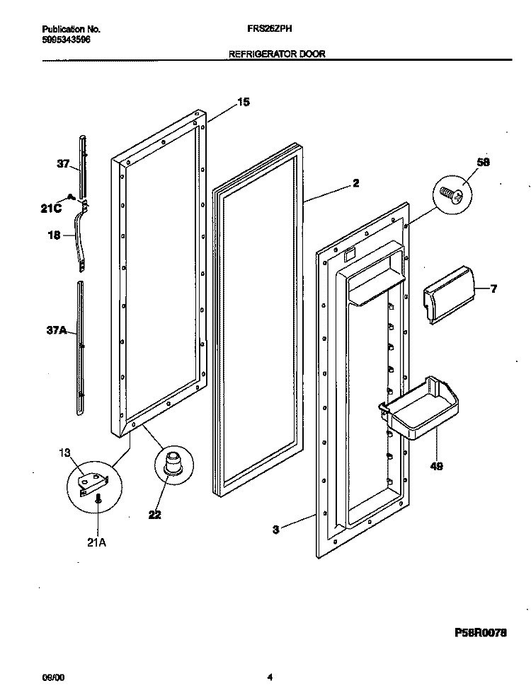 REFRIGERATOR DOOR Diagram and Parts List for FRS26ZPHD3  Frigidaire Refrigerator