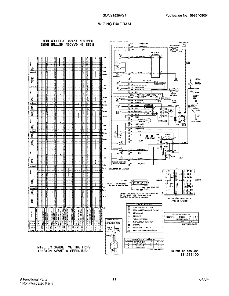 WIRING DIAGRAM Diagram and Parts List for GLWS1939AS1  Frigidaire Washer