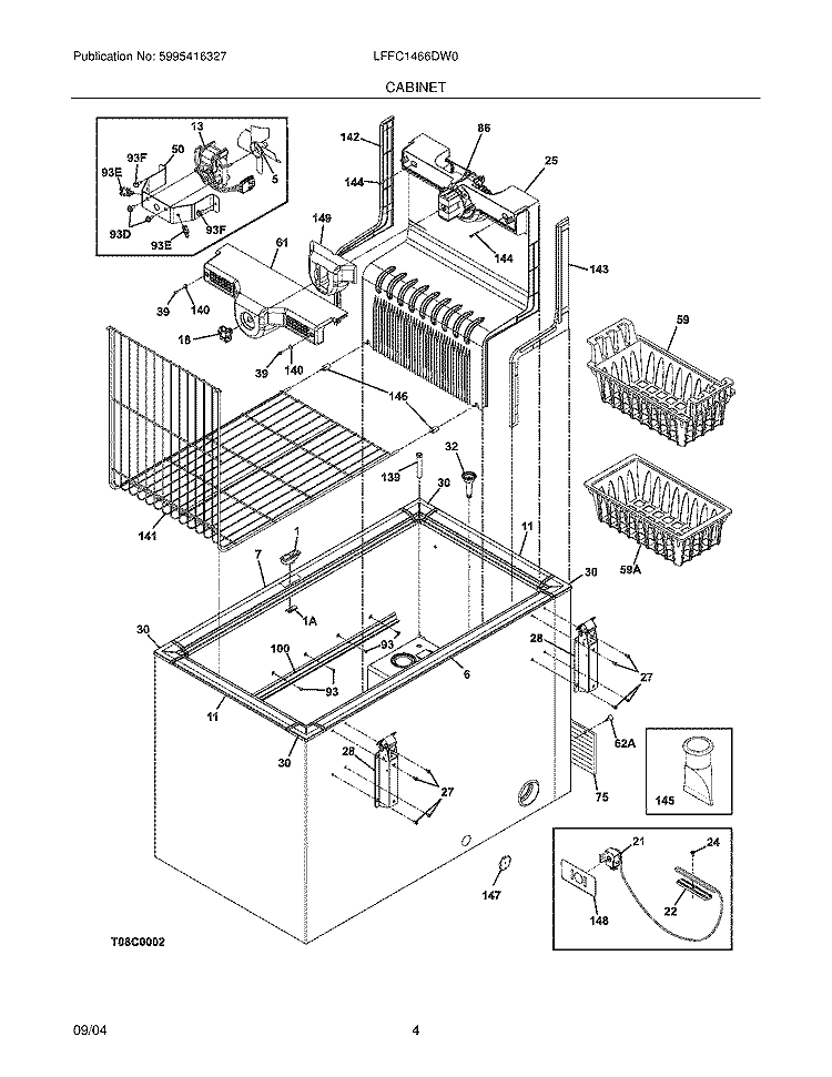 CABINET Diagram and Parts List for LFFC1466DW0  Frigidaire Freezer