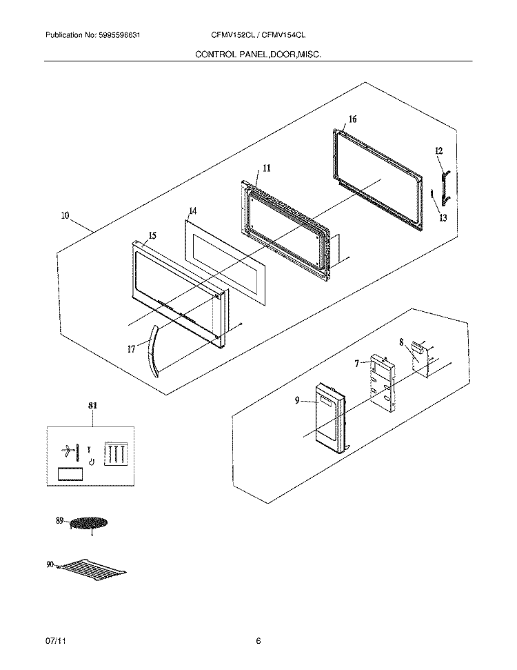 CONTROLS,DOOR Diagram and Parts List for CFMV154CLSA  Frigidaire Microwave