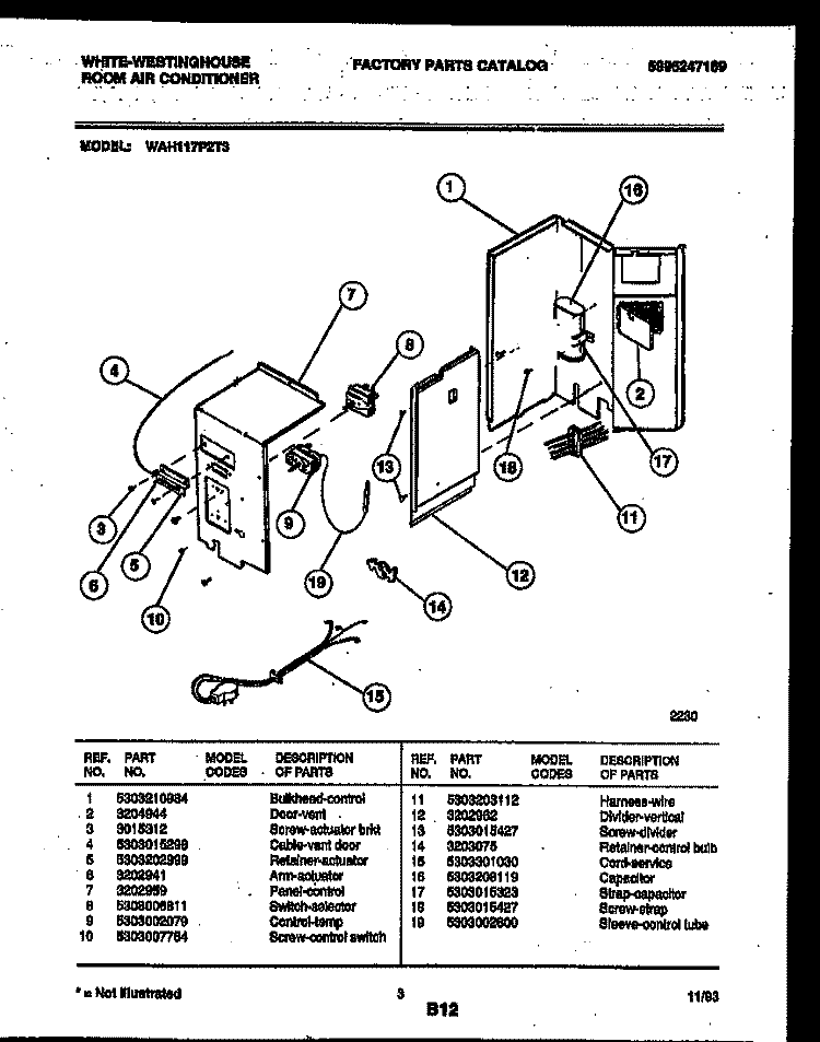 ELECTRICAL PARTS Diagram and Parts List for WAH117P2T3  Frigidaire Air Conditioner