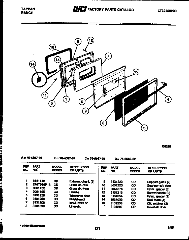 DOOR PARTS Diagram and Parts List for 76-8667-00-01  Tappan Microwave Oven Combo