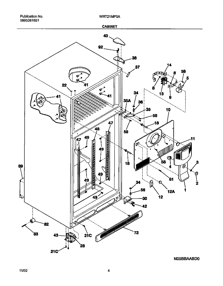 CABINET Diagram and Parts List for WRT21MP5AW4  Westinghouse Refrigerator
