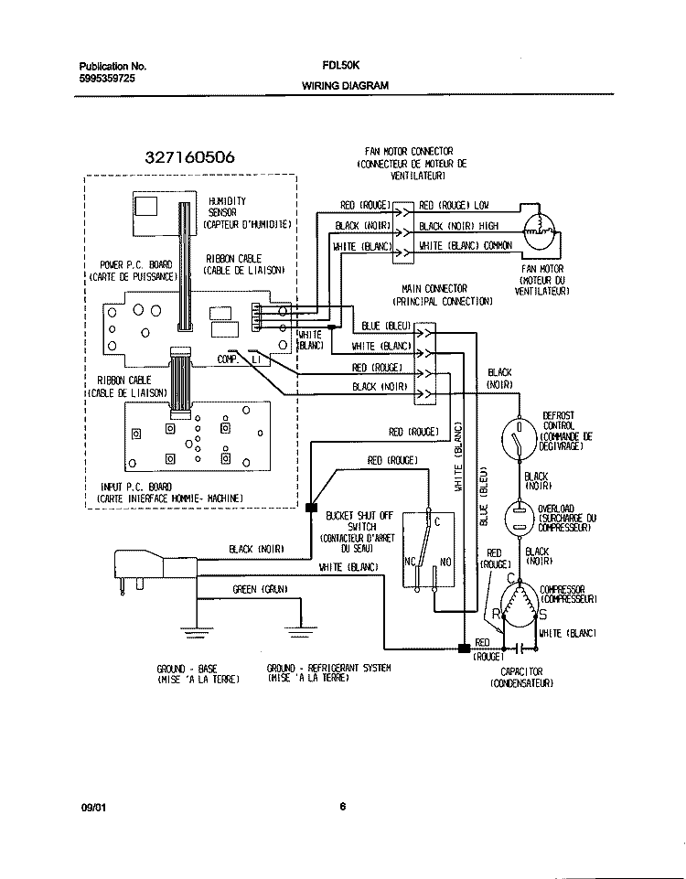 WIRING DIAGRAM Diagram and Parts List for FDL50K1  Frigidaire Dehumidifier