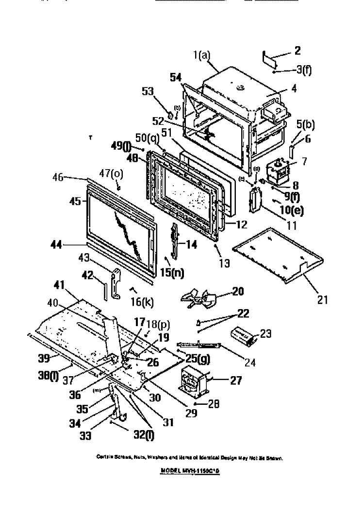 OVEN DOOR, PANELS, LATCH, OVEN LINE Diagram and Parts List for MVH1150C0  Frigidaire Microwave