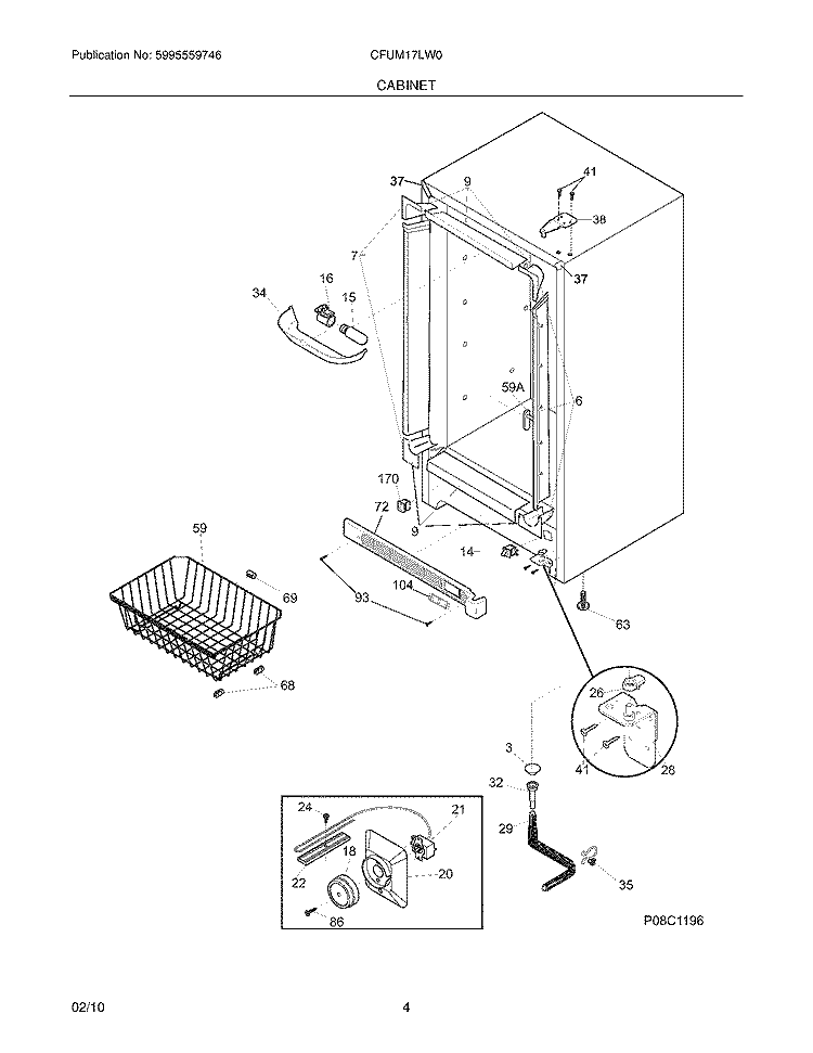 CABINET Diagram and Parts List for CFUM17LW0  Crosley Freezer