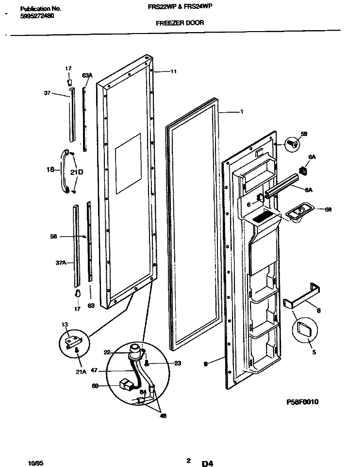 FREEZER DOOR Diagram and Parts List for FRS22WPCW1  Frigidaire Refrigerator