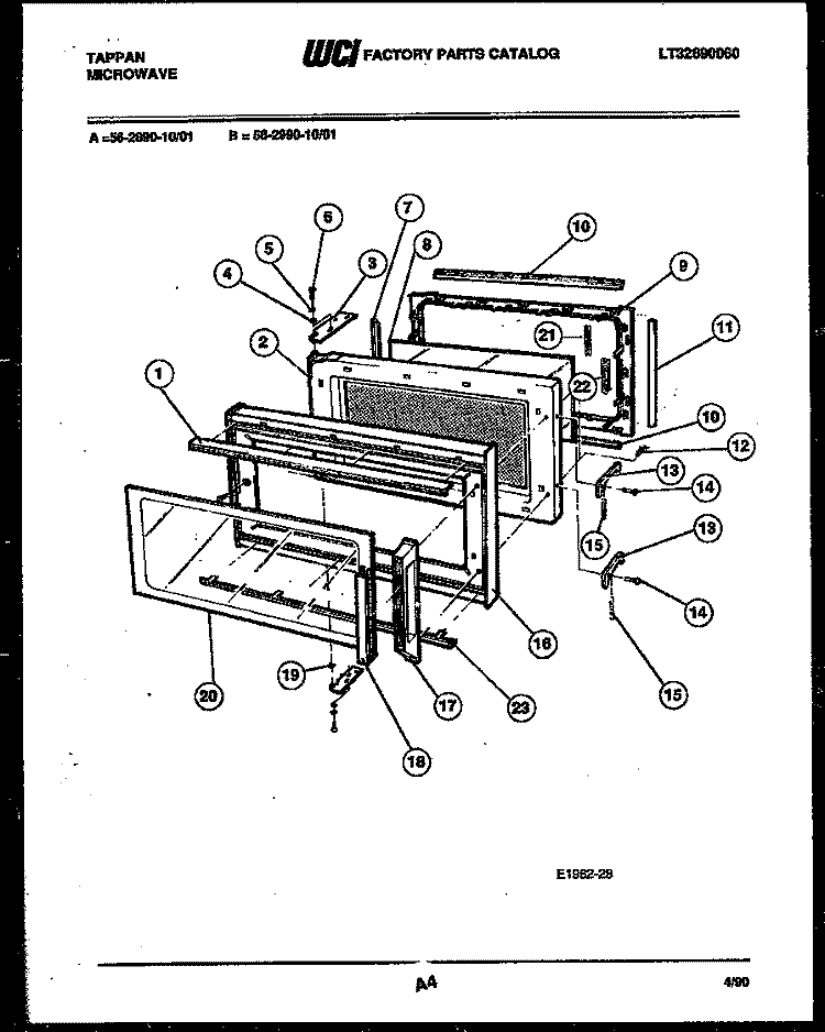 DOOR PARTS Diagram and Parts List for 56-2990-00-01  Tappan Microwave