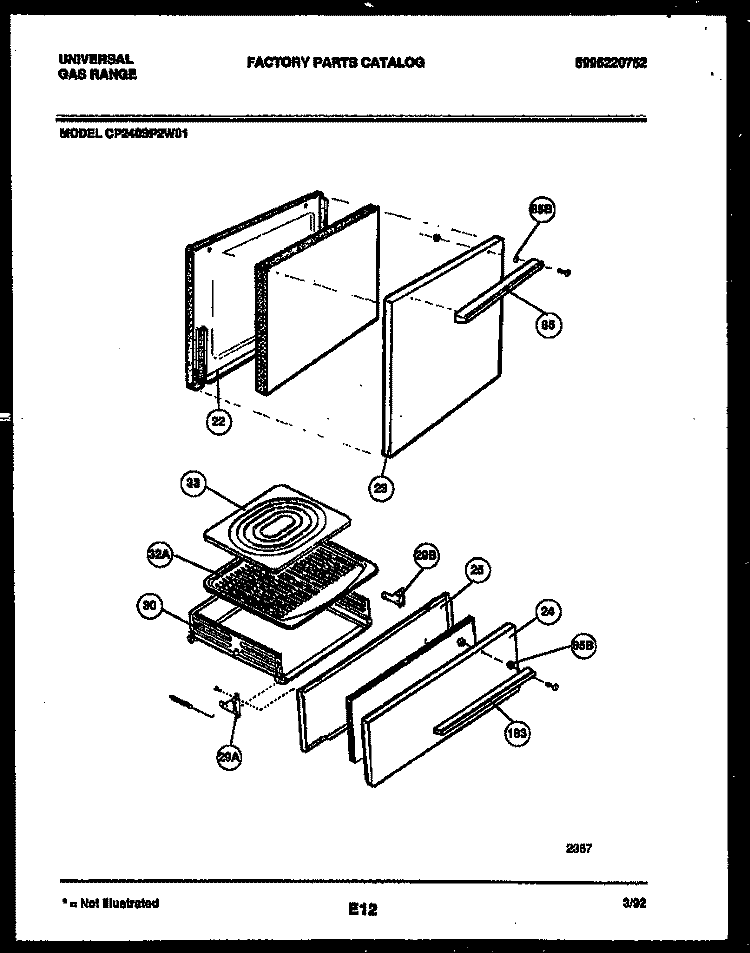 DOOR AND BROILER DRAWER PARTS Diagram and Parts List for CP240SP2W1  Frigidaire Range
