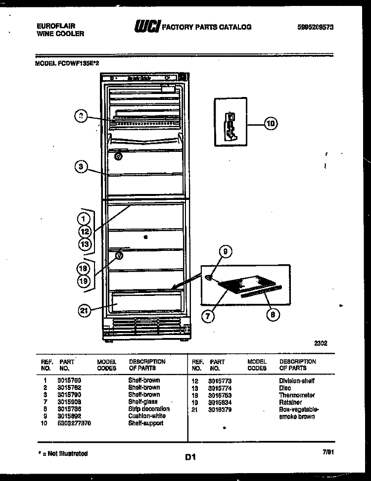 SHELVES AND SUPPORTS Diagram and Parts List for FCDWF135E2  Frigidaire Refrigerator