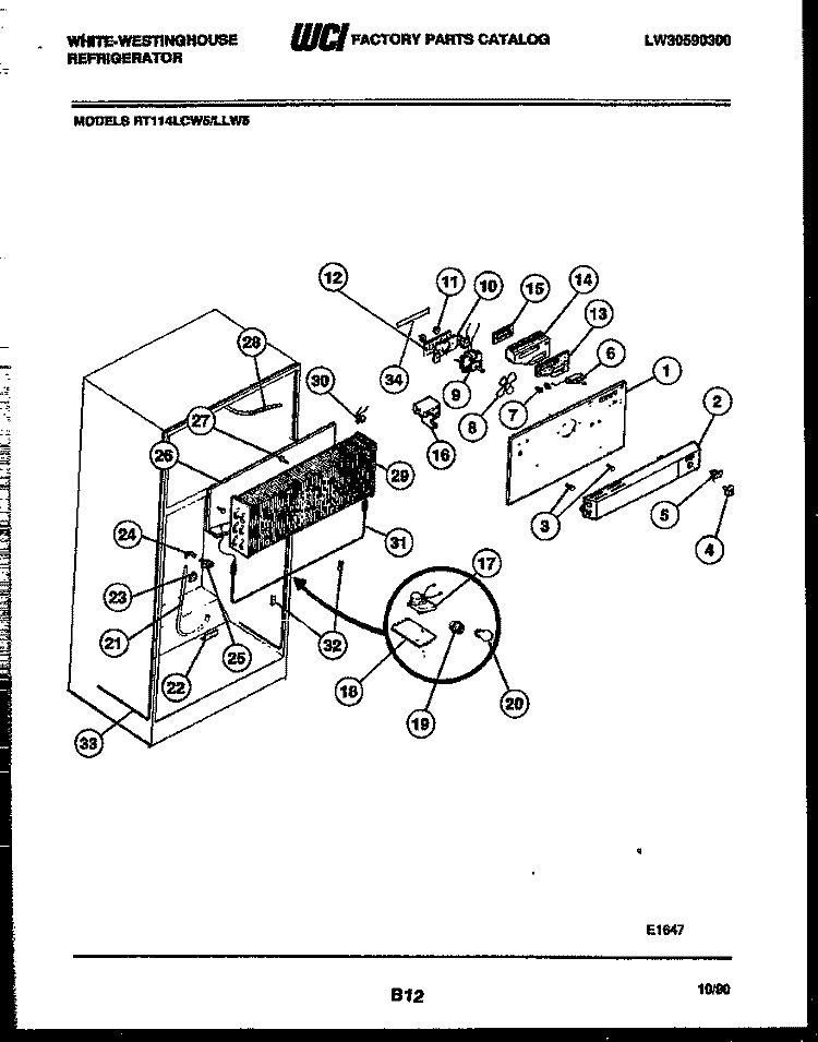 INNER PARTS Diagram and Parts List for RT114LCD5  Frigidaire Refrigerator