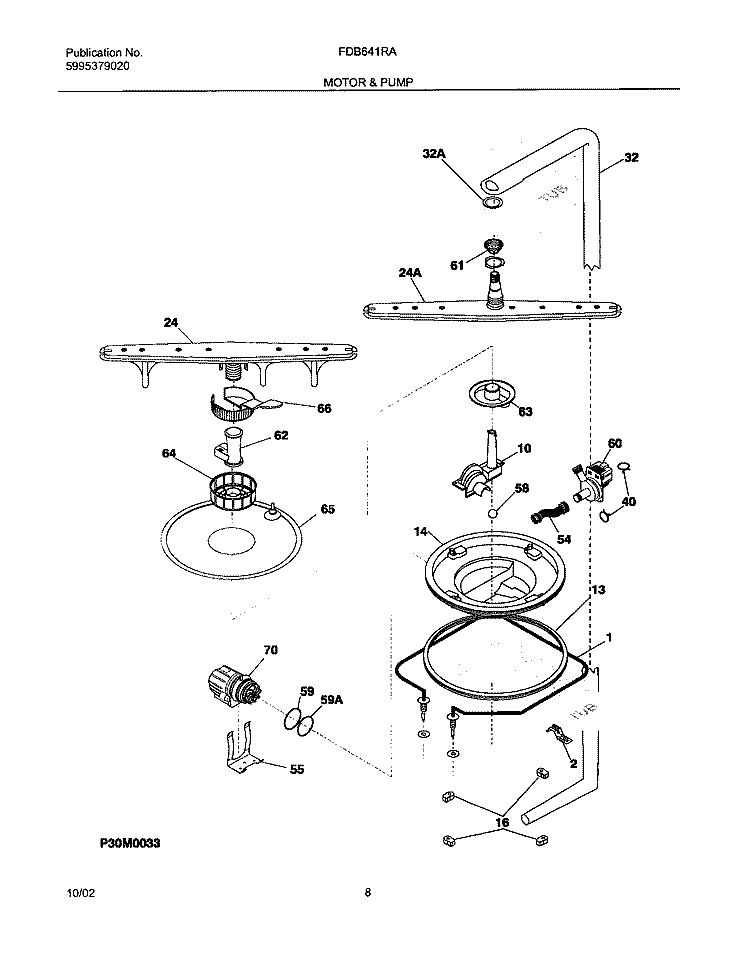 MOTOR & PUMP Diagram and Parts List for FDB641RAS2  Frigidaire Dishwasher