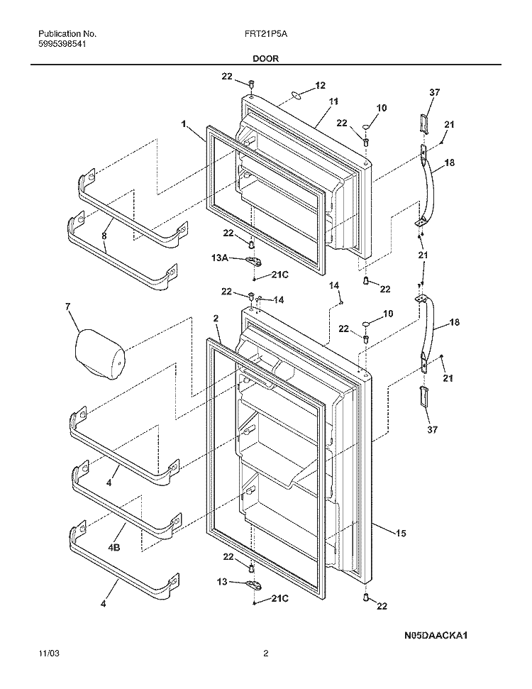 DOOR Diagram and Parts List for FRT21P5AB8  Frigidaire Refrigerator