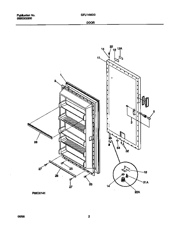 DOOR Diagram and Parts List for GFU14M3GW0  Gibson Freezer