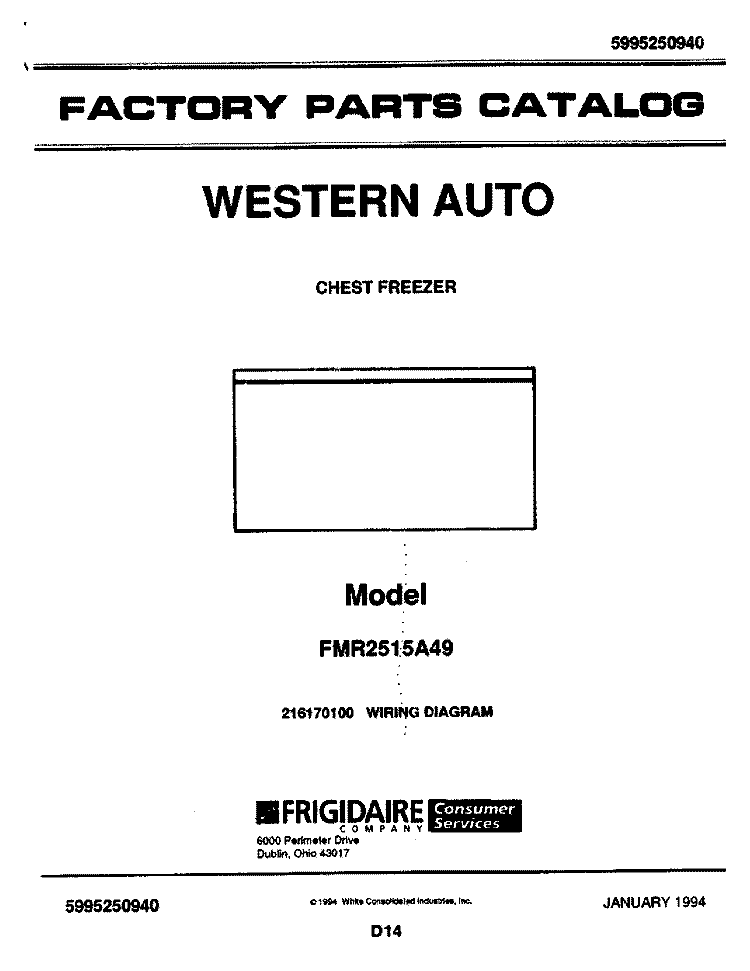 COVER Diagram and Parts List for FMR2515A49  Frigidaire Freezer