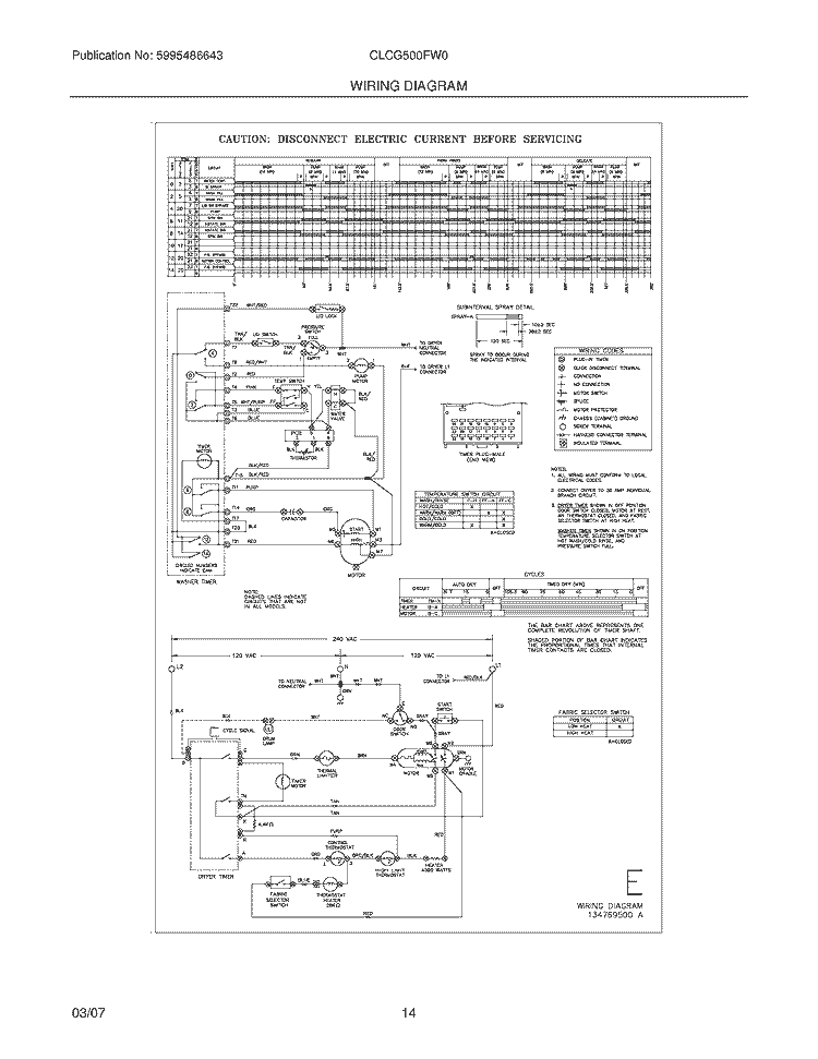 WIRING DIAGRAM Diagram and Parts List for CLCG500FW0  Crosley Washer Dryer Combo