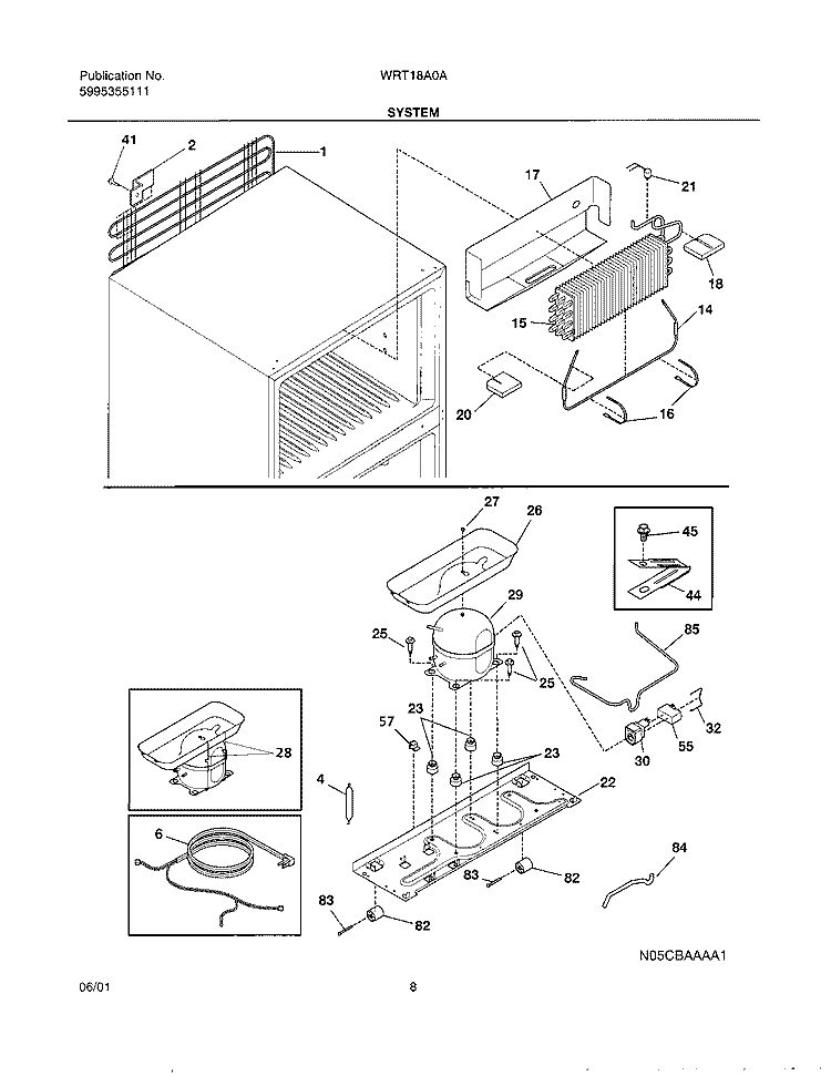 SYSTEM Diagram and Parts List for WRT18A0AW2  Westinghouse Refrigerator