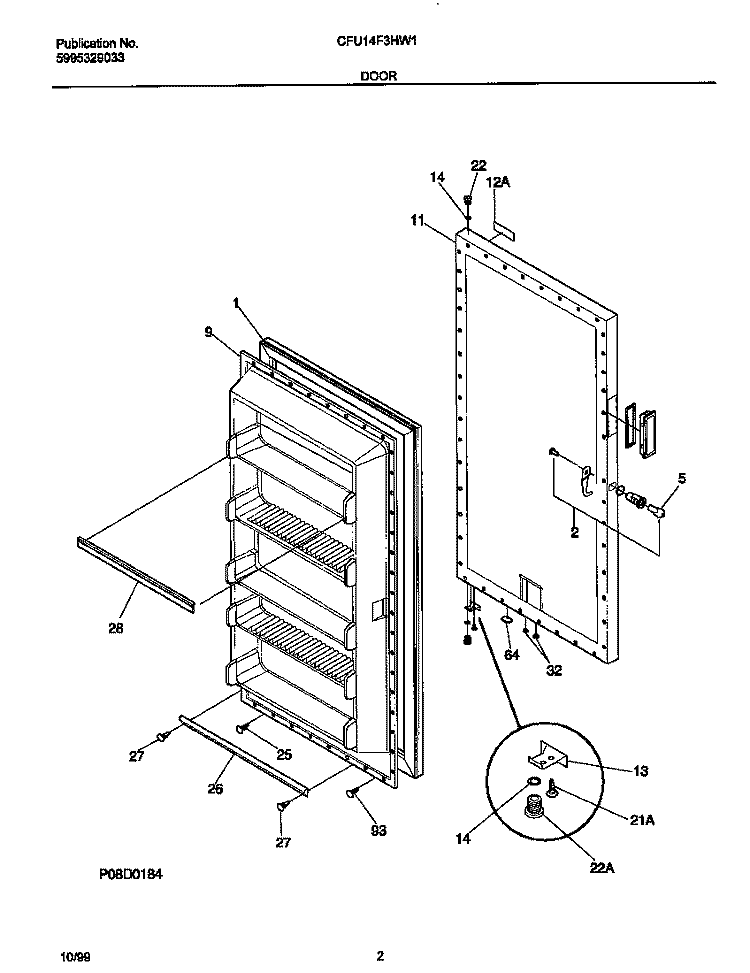 DOOR Diagram and Parts List for CFU14F3HW1  Frigidaire Freezer
