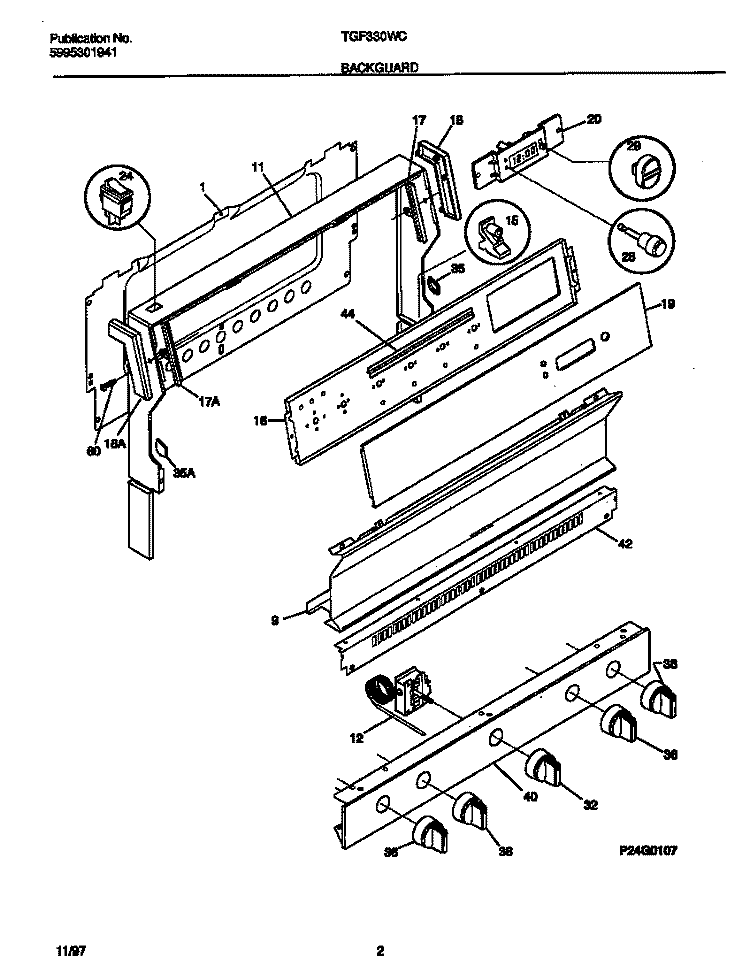 BACKGUARD Diagram and Parts List for TGF330WCDE  Tappan Range