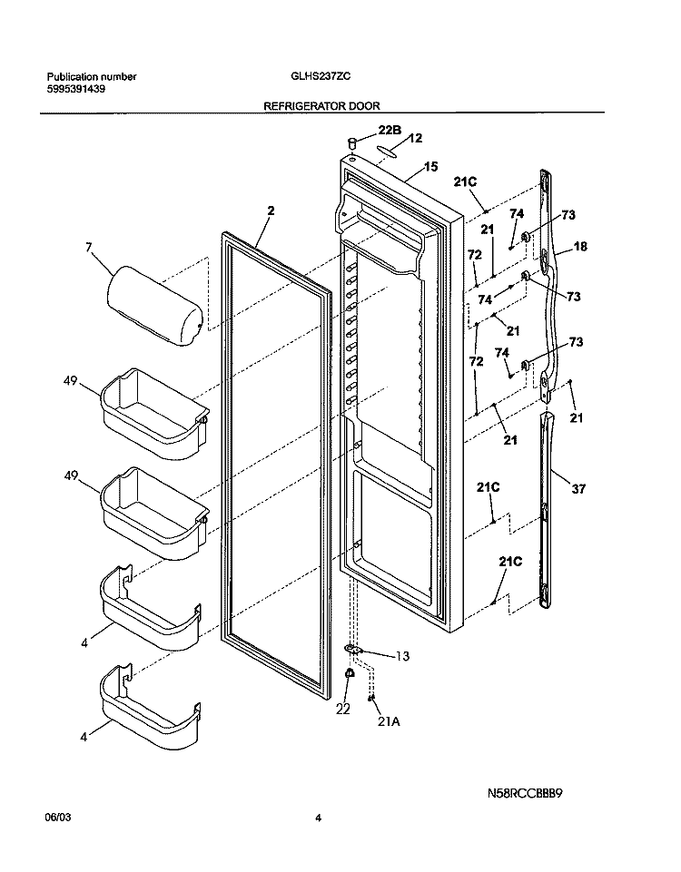 REFRIGERATOR DOOR Diagram and Parts List for GLHS237ZCQ0  Frigidaire Refrigerator