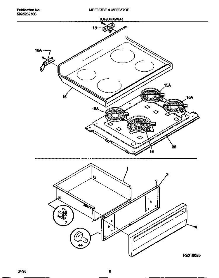 TOP / DRAWER Diagram and Parts List for MEF357BEWA  Uni Range