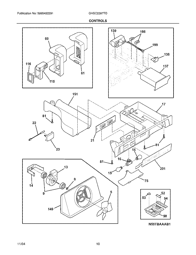 CONTROLS Diagram and Parts List for GHSC239TDB0  Frigidaire Refrigerator