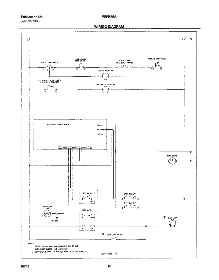 WIRING DIAGRAM Diagram and Parts List for FEFB65ASC  Frigidaire Range