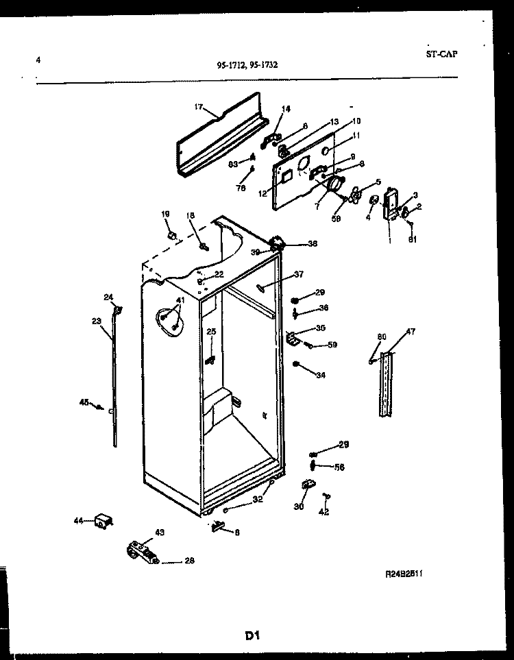 CABINET PARTS Diagram and Parts List for 95-1712-23-00  Tappan Refrigerator