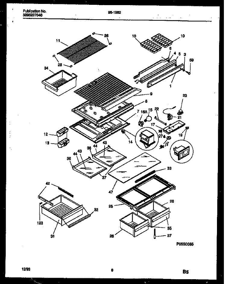 SHELVES AND SUPPORTS Diagram and Parts List for 95-1982-00-01  Tappan Refrigerator