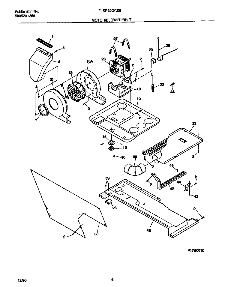 MOTOR / BLOWER / BELT Diagram and Parts List for FLSE72GCT5  Frigidaire Washer Dryer Combo