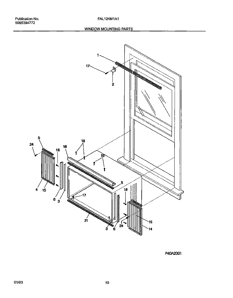 WINDOW MOUNTING PARTS Diagram and Parts List for FAL124M1A1  Frigidaire Air Conditioner