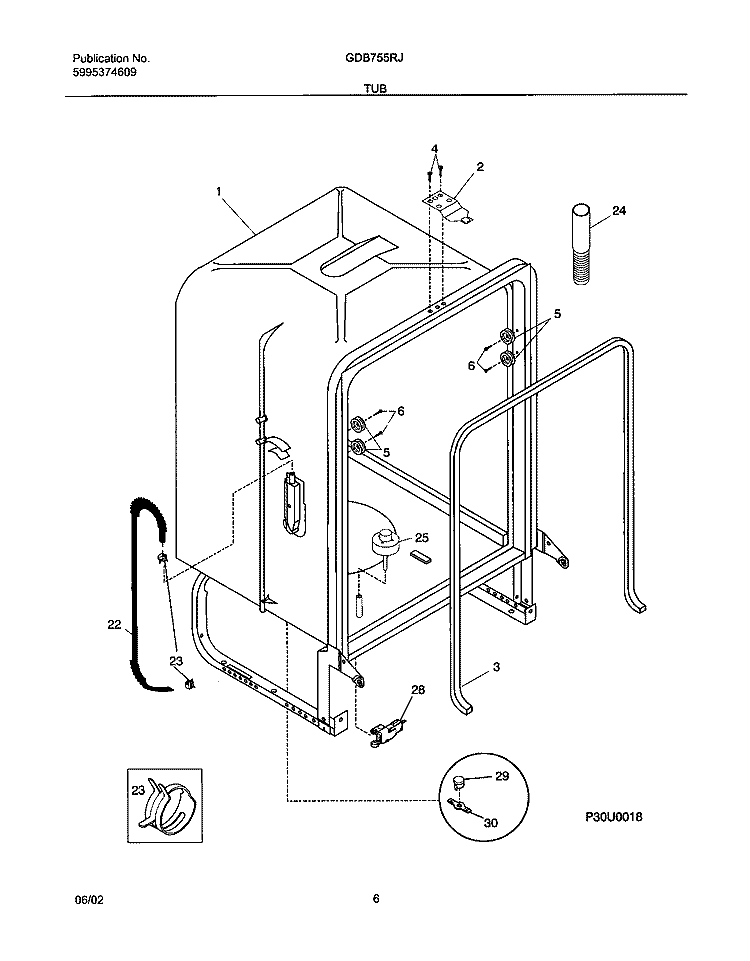 TUB Diagram and Parts List for GDB755RJS2  Gibson Dishwasher