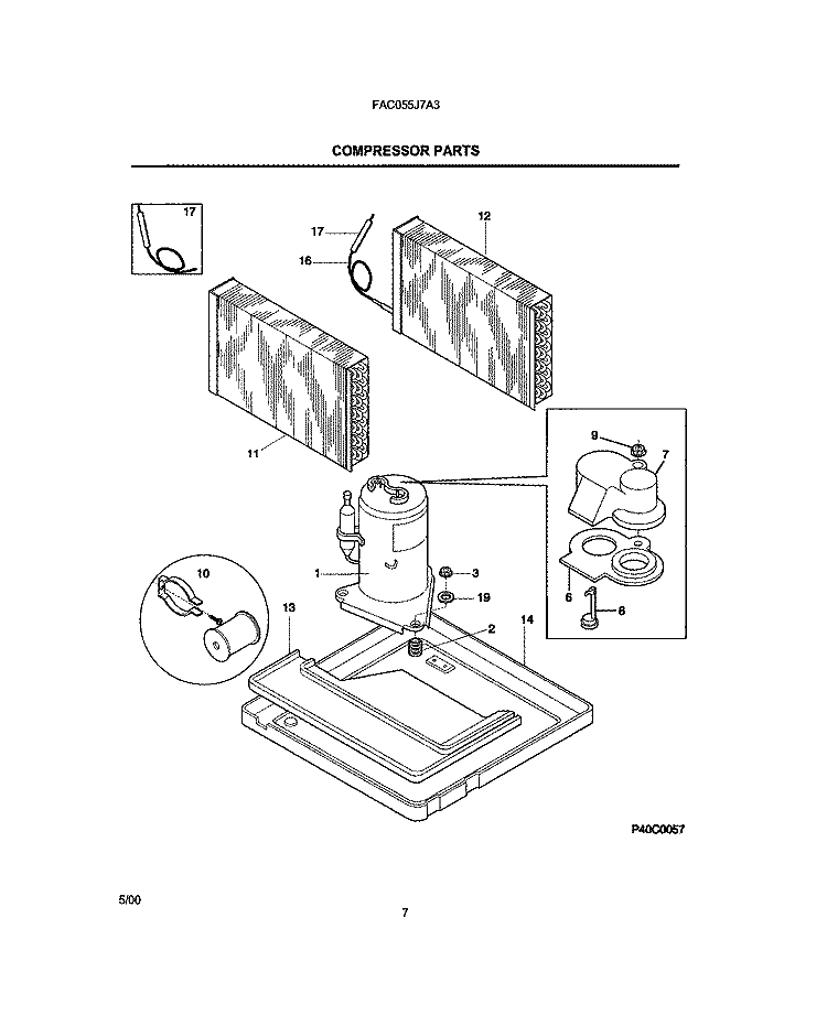 COMPRESSOR PARTS Diagram and Parts List for FAC055J7A3  Frigidaire Air Conditioner