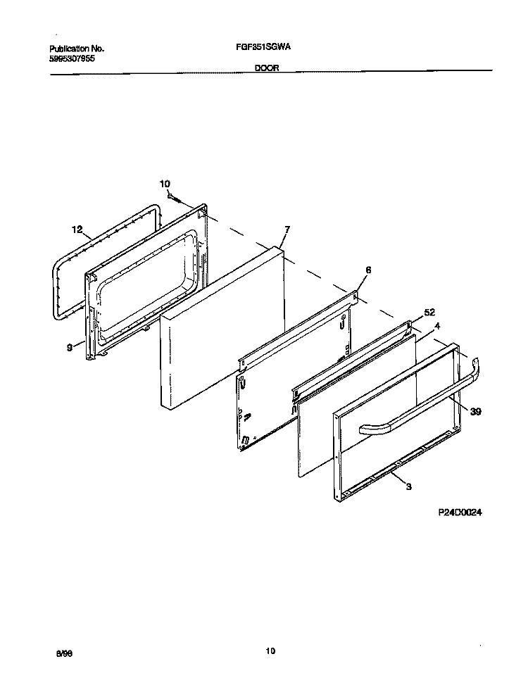 DOOR Diagram and Parts List for FGF351SGWA  Frigidaire Range